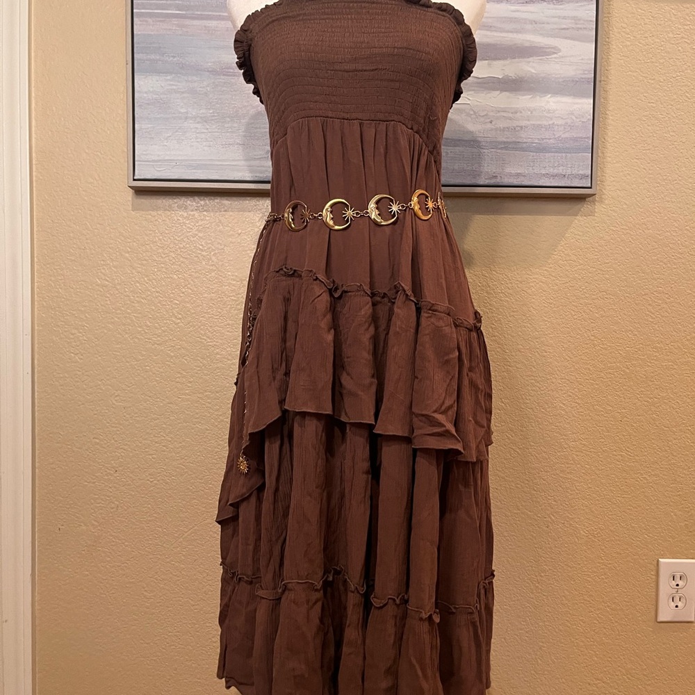 Brown Tiered Women's Skirt Dress